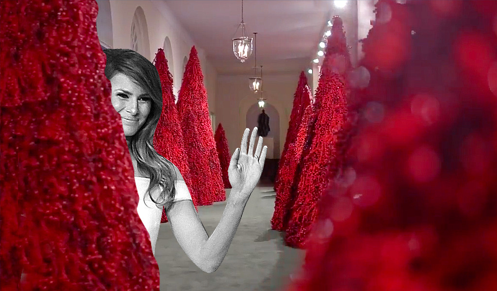 Мелания Трамп украсила Белый дом кроваво-красными елями