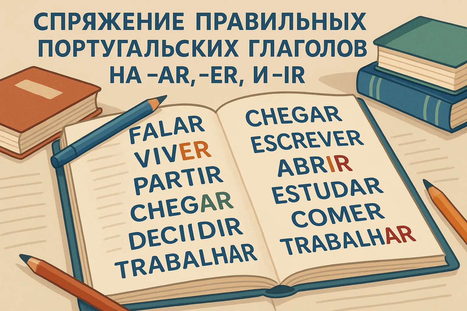 Спряжение правильных глаголов на -ar, -er, -ir в португальском языке