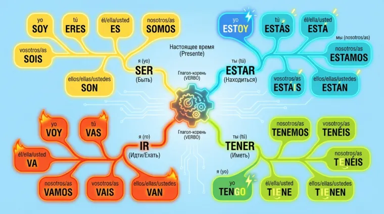 Спряжение неправильных глаголов в настоящем времени на испанском