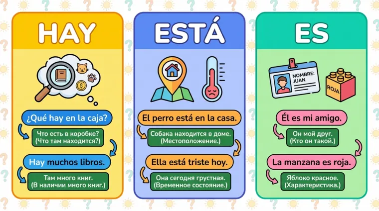 Различие между hay, está и es в испанском языке