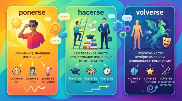 Глаголы состояния в испанском языке: ponerse, hacerse, volverse