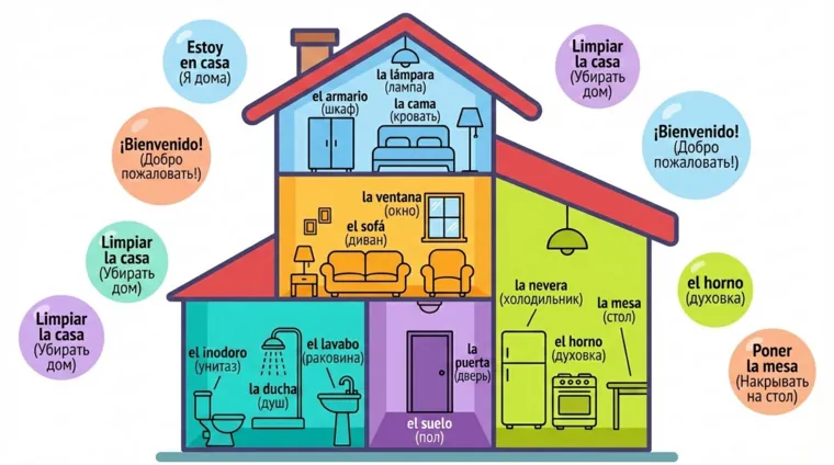 Слова и выражения на тему «Дом» на испанском языке