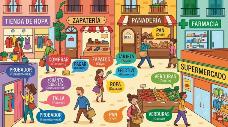 Магазины и покупки на испанском языке: словарь