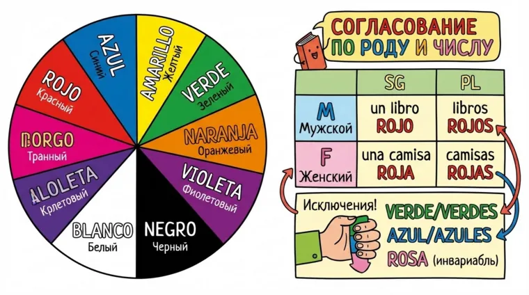 Цвета на испанском языке: названия и согласование