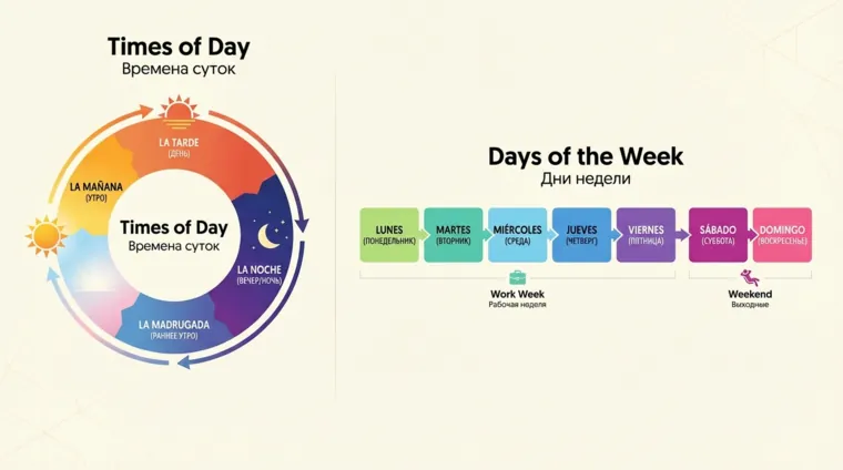 Времена суток и дни недели на испанском языке