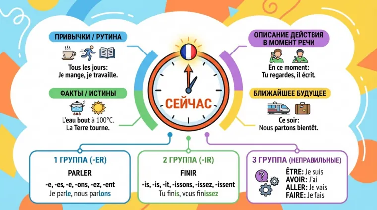 Présent de l’indicatif: настоящее время во французском
