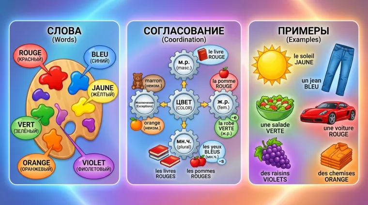 Цвета на французском языке: слова, согласование, примеры