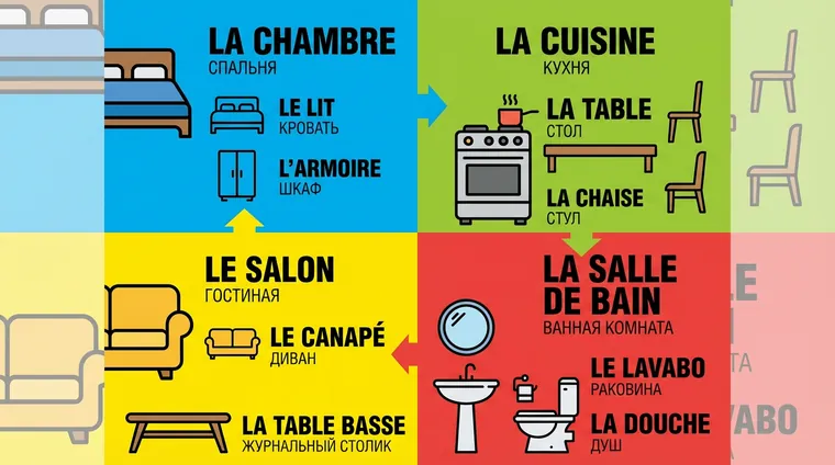 Комнаты и мебель на французском языке