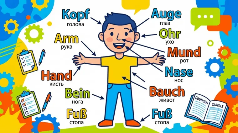Части тела на немецком языке: таблица и упражнения