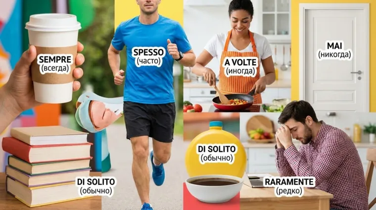 Частотные наречия: sempre, mai, spesso и др.