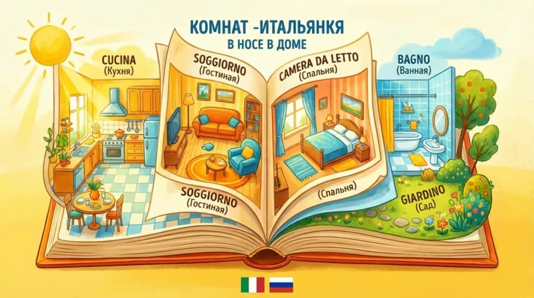Комнаты и части дома на итальянском языке