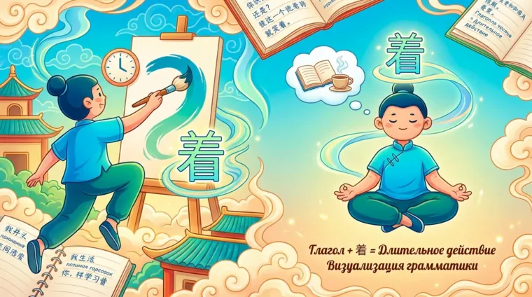 Как выражается продолженное действие с помощью 着