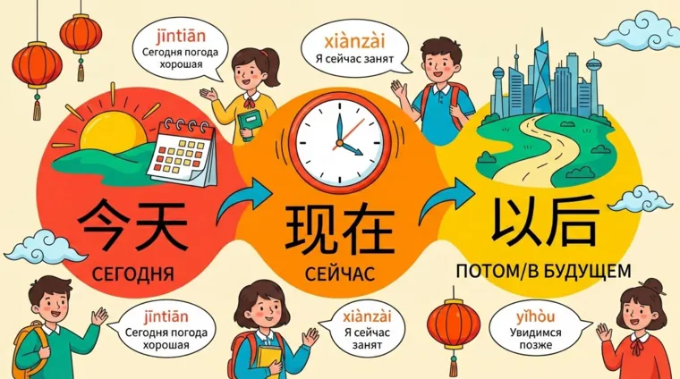 Временные обстоятельства в китайском языке: 今天, 现在, 以后