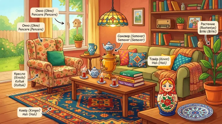 Дом, мебель и бытовые предметы на турецком языке