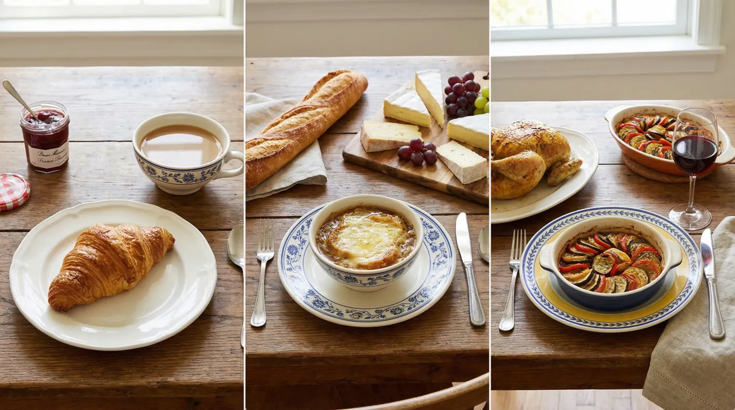 Типичный французский завтрак, обед и ужин