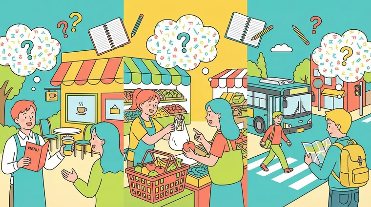 Тест по корейскому: Ситуации в жизни (кафе/магазин/дорога) — выбрать правильную фразу