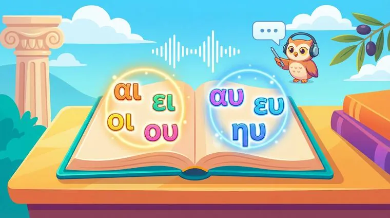 Тест по греческому: Диграфы и сочетания (αι/ει/οι/ου/αυ/ευ/ηυ) — как читаются