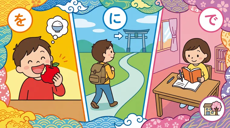 Тест по японскому: Частицы を/に/で — объект, направление, место действия