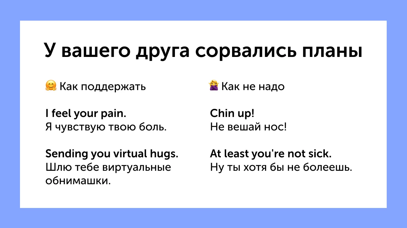 Как поддержать друга в трудную минуту — на английском и по-человечески