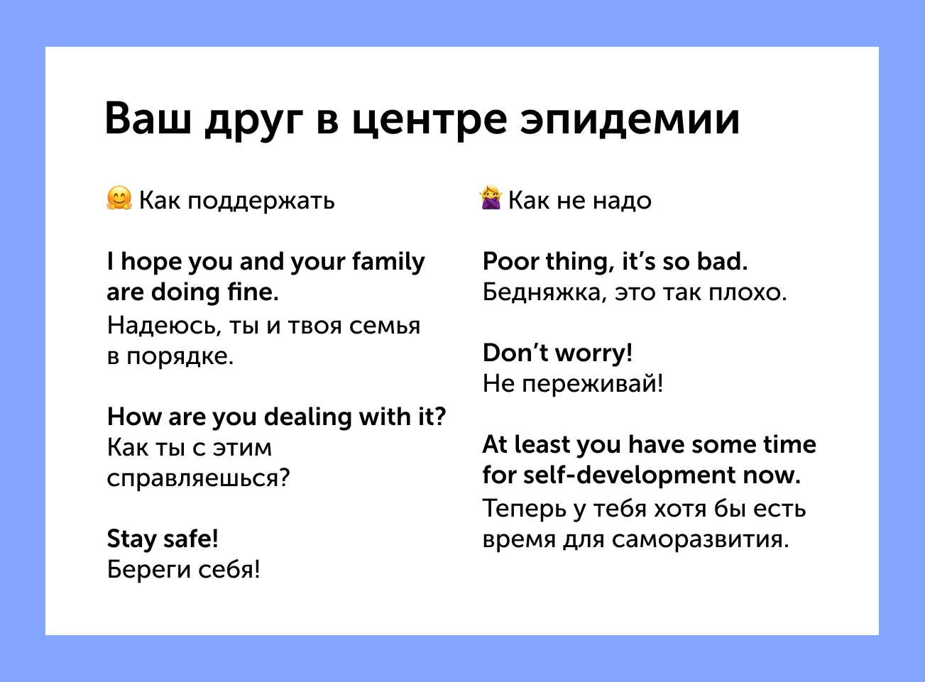 Как поддержать друга в трудную минуту — на английском и по-человечески